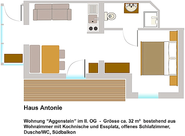 Grundriss der Ferienwohnung Aggenstein im Haus Antonie in Füssen